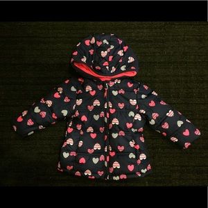 Toddler Girls’ Blue Winter Coat with Heart Pattern